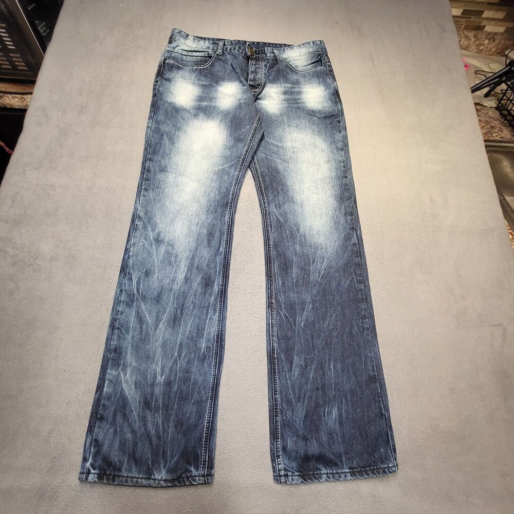 Dinamit Jeans Mens 35x32 Blue Straight Leg Distressed Italian Denim